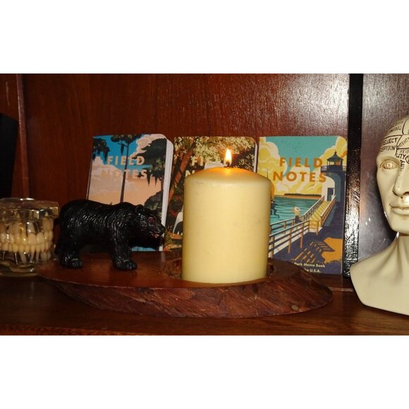 Vintage Log Slice Black Bear Candle Holder rustic primitive cabin decor man cave - Picture 10 of 13